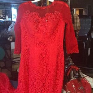 Evening or prom red lace gown